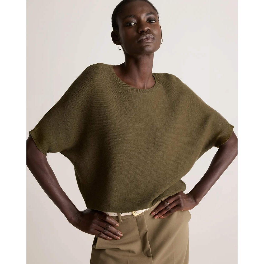 Quince Cotton Cashmere Chain Link Dolman Sweater Olive Green Medium NWT